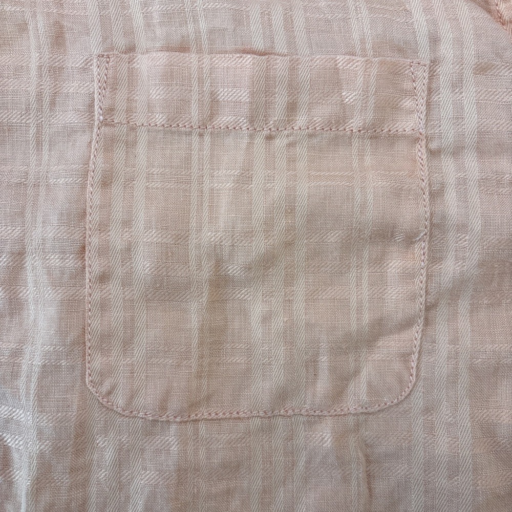 Caribbean Peachy Orange Linen Button Up Top Beachy Coastal Roll Tab Sleeve Small - Picture 5 of 10